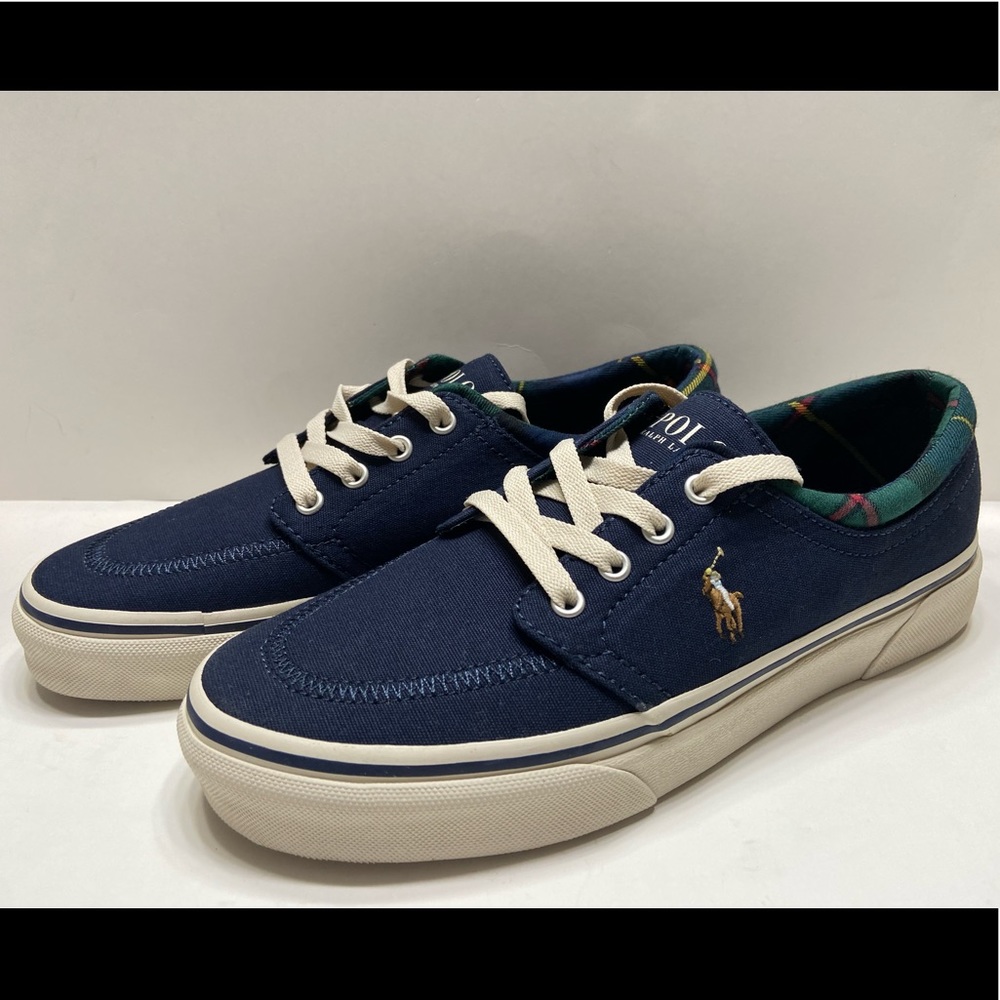 NEW Polo Ralph Lauren Faxon X Men's Lace Up Canvas Sneaker Shoes Navy 7-13 - Picture 1 of 9